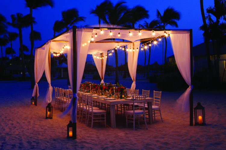 Aruba beach wedding setup with gazebo at Marriott Aruba Resort