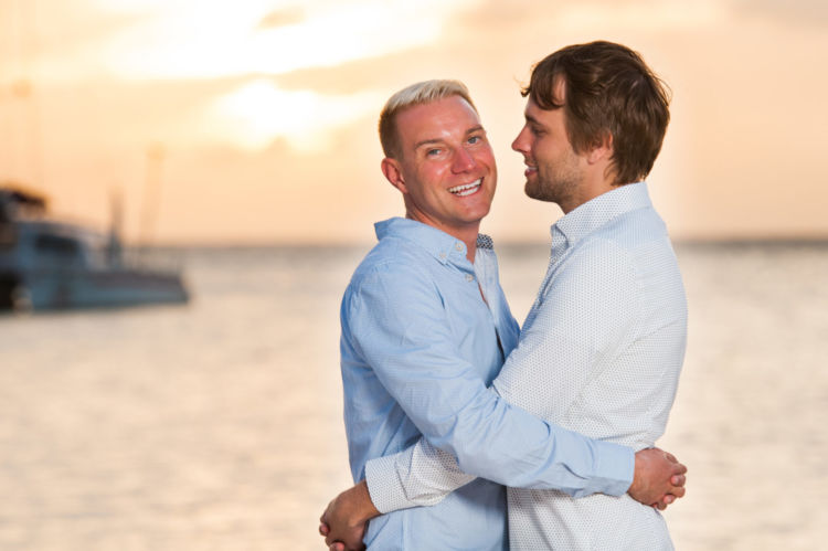gay couple at their LGBT wedding in Aruba - Hyatt Regency Aruba