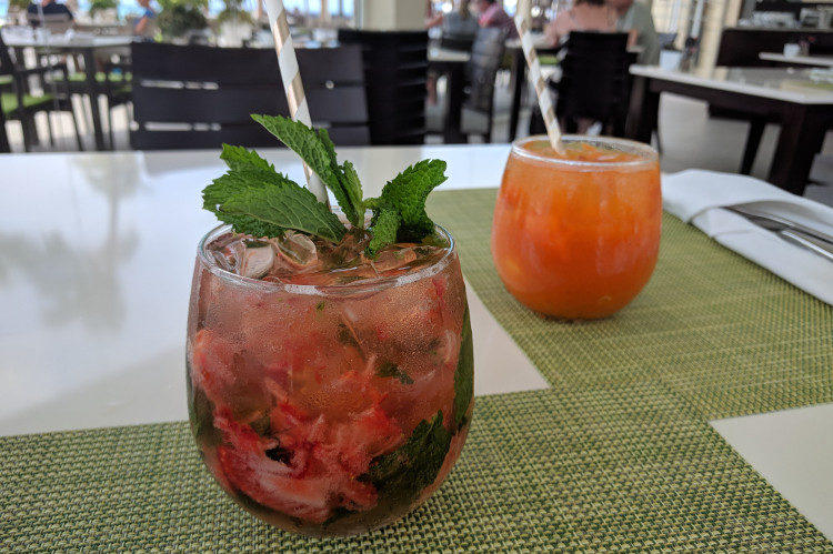 healthy mocktails at Elements restaurant at Bucuti & Tara Beach Resort in Aruba